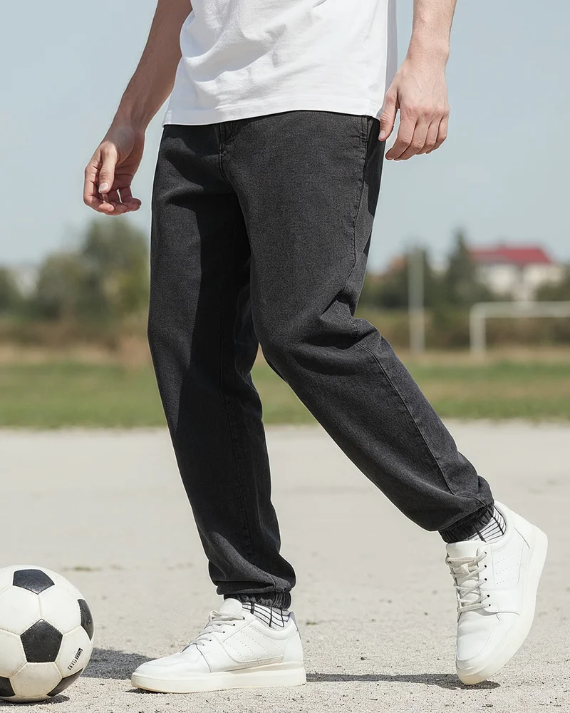 بيواكوف بنطلون رياضي رجالي أسود واسع بغسيل حمضي دافئ